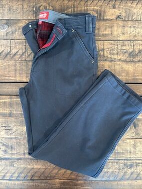 Coleman 34x32 Navy Cargo Pants with Red Plaid Lining